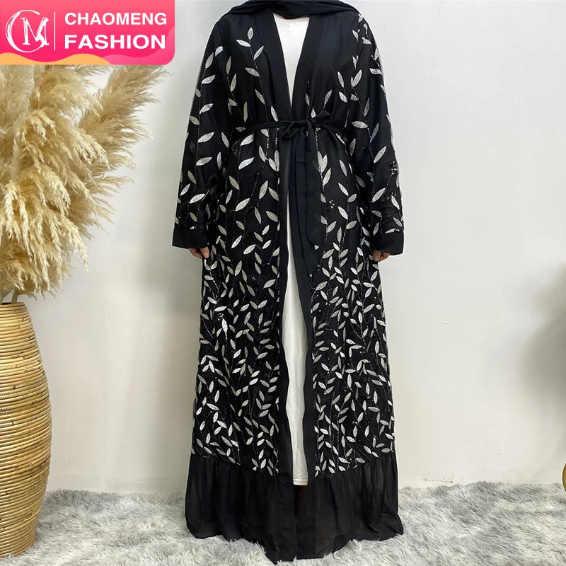 Sequin Leaf Chiffon Abaya