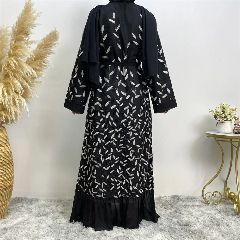 Sequin Leaf Chiffon Abaya