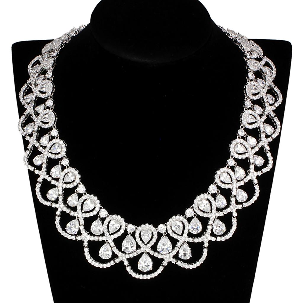 Elegant Rhodium Brass Jewelry Set with AAA Grade Clear CZ