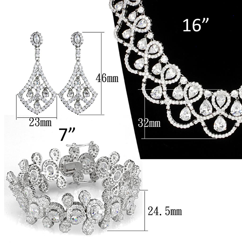 Elegant Rhodium Brass Jewelry Set with AAA Grade Clear CZ