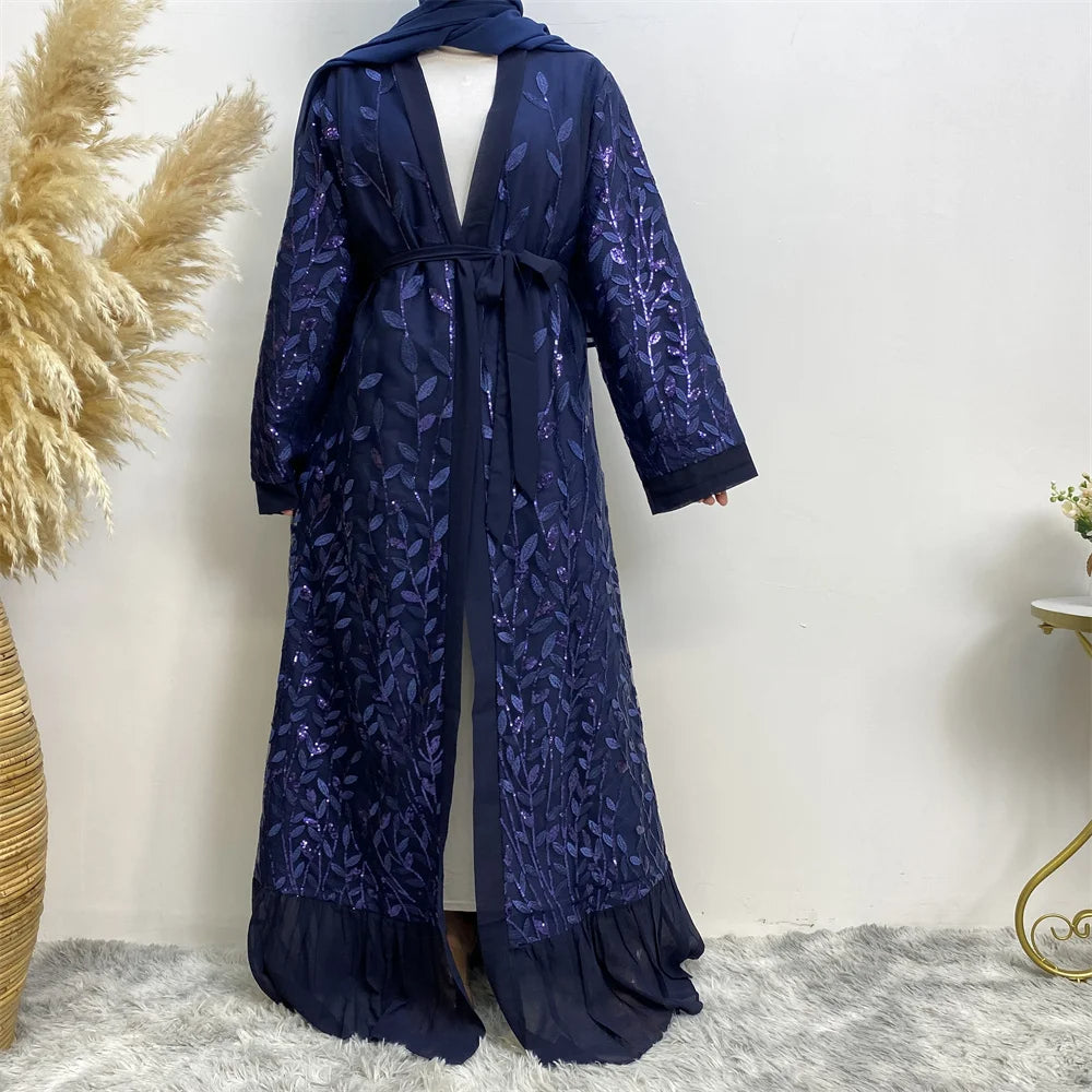 Sequin Leaf Chiffon Abaya