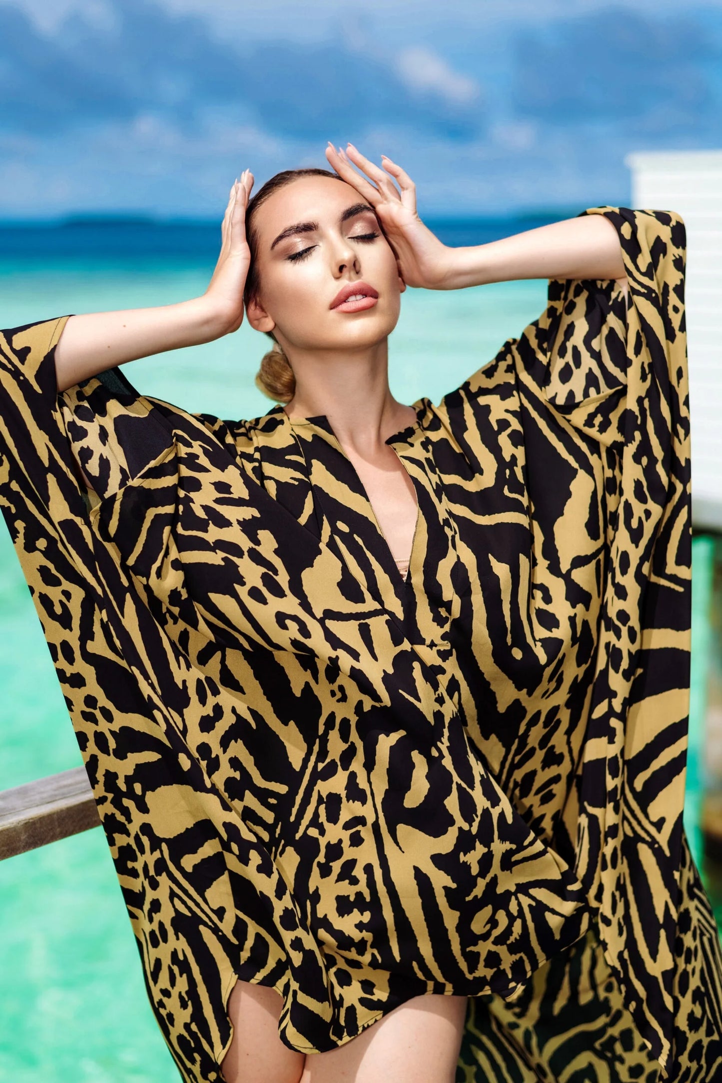 Premium Lux Silk Fabric Digital Animal Printed Free Size Kaftan Womens Casual Beachwear