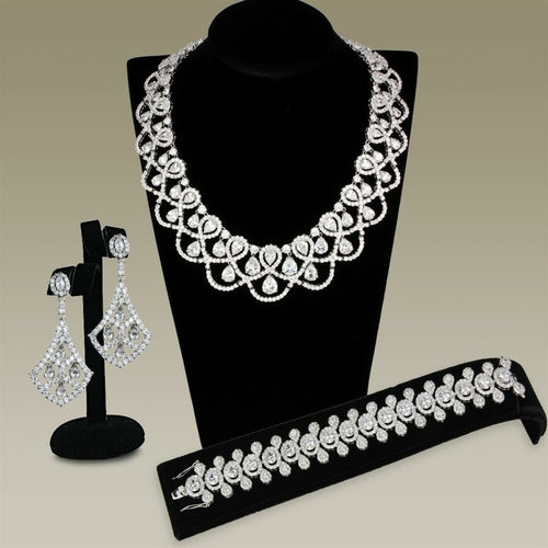 Elegant Rhodium Brass Jewelry Set with AAA Grade Clear CZ