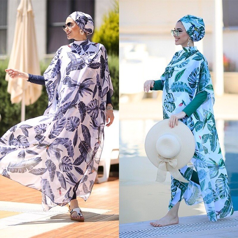 4 Pcs Women's Muslim Swimwear - Stylish Digital Printed Islamic Clothes Hijab | Casual Street Style