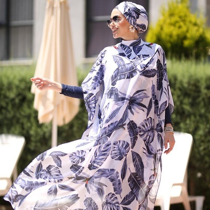 4 Pcs Women's Muslim Swimwear - Stylish Digital Printed Islamic Clothes Hijab | Casual Street Style