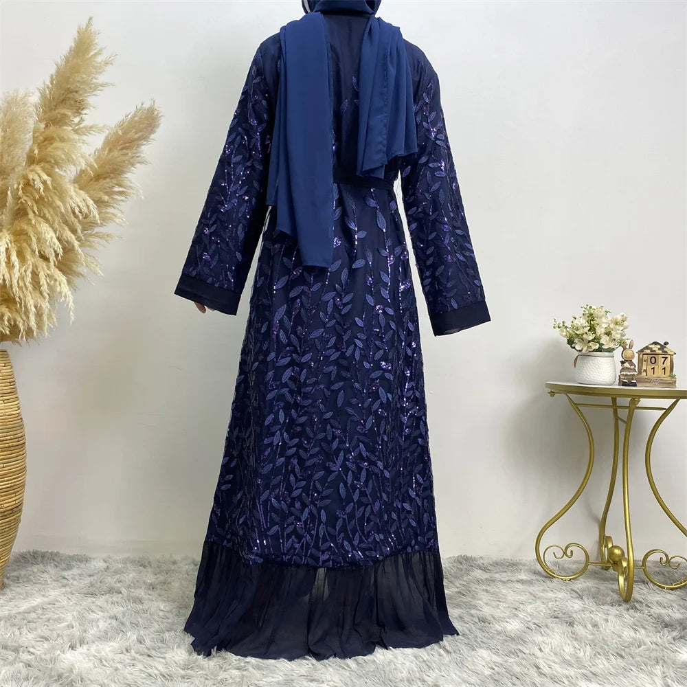 Sequin Leaf Chiffon Abaya