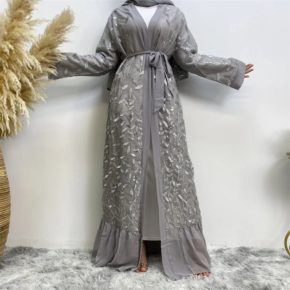 Sequin Leaf Chiffon Abaya