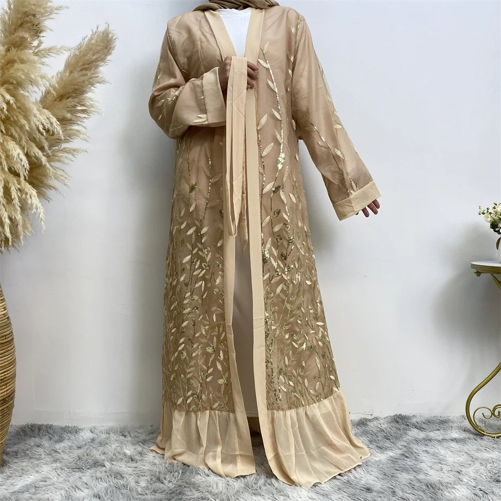 Sequin Leaf Chiffon Abaya