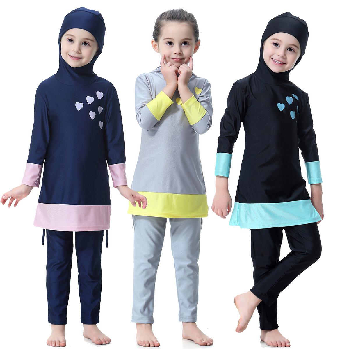 Adorable Muslim Kids Girls Full Cover Swimwear | Modest Islamic Long Sleeve Set