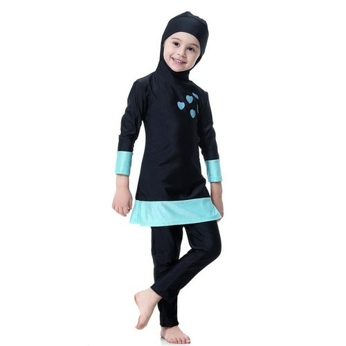 Adorable Muslim Kids Girls Full Cover Swimwear | Modest Islamic Long Sleeve Set