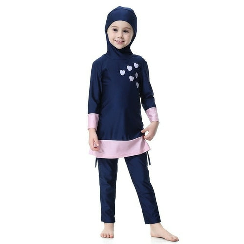 Adorable Muslim Kids Girls Full Cover Swimwear | Modest Islamic Long Sleeve Set