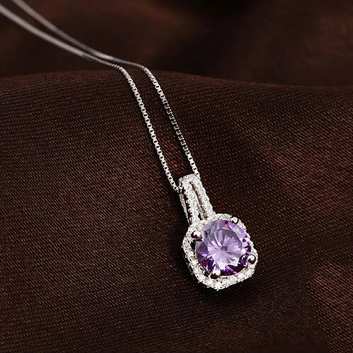 Jelly story Fashion 925 Silver Necklace with Ruby, Sapphire, Amethyst, and Zircon Pendant