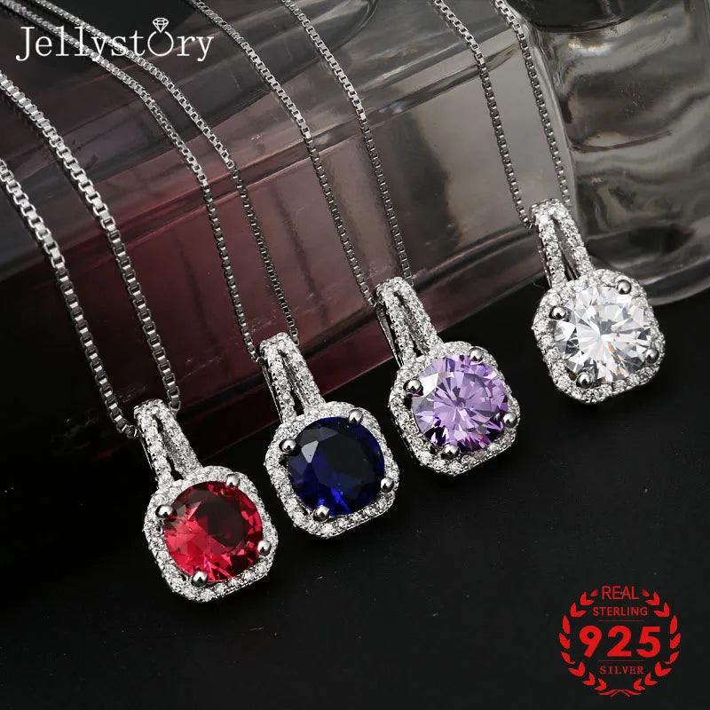 Jelly story Fashion 925 Silver Necklace with Ruby, Sapphire, Amethyst, and Zircon Pendant