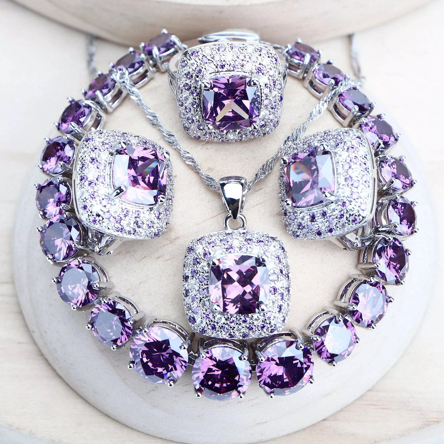 Purple Zirconia Women Bridal Jewelry Sets - Silver 925 Fine Costume Jewelry