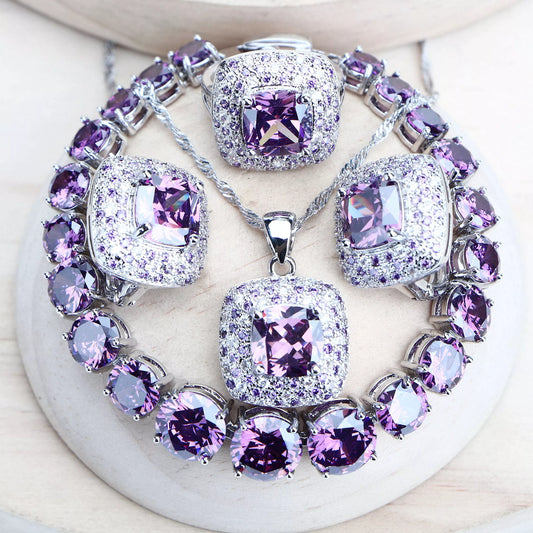 Purple Zirconia Women Bridal Jewelry Sets - Silver 925 Fine Costume Jewelry