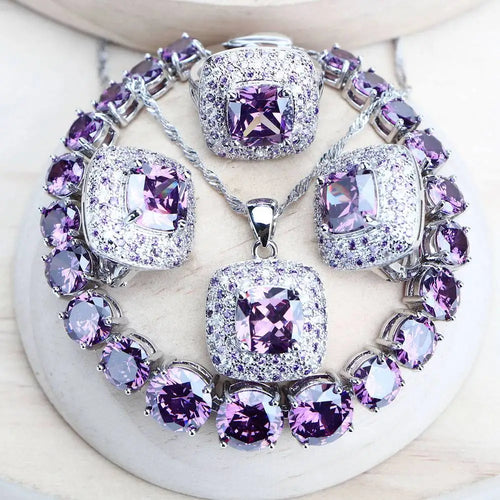 Purple Zirconia Women Bridal Jewelry Sets - Silver 925 Fine Costume Jewelry