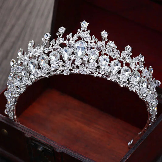 Baroque Magnificent Rhinestone Bridal Crown Tiara - Vintage Silver Plated Diadem with Crystal Beads for Women Wedding Hair Accessories**