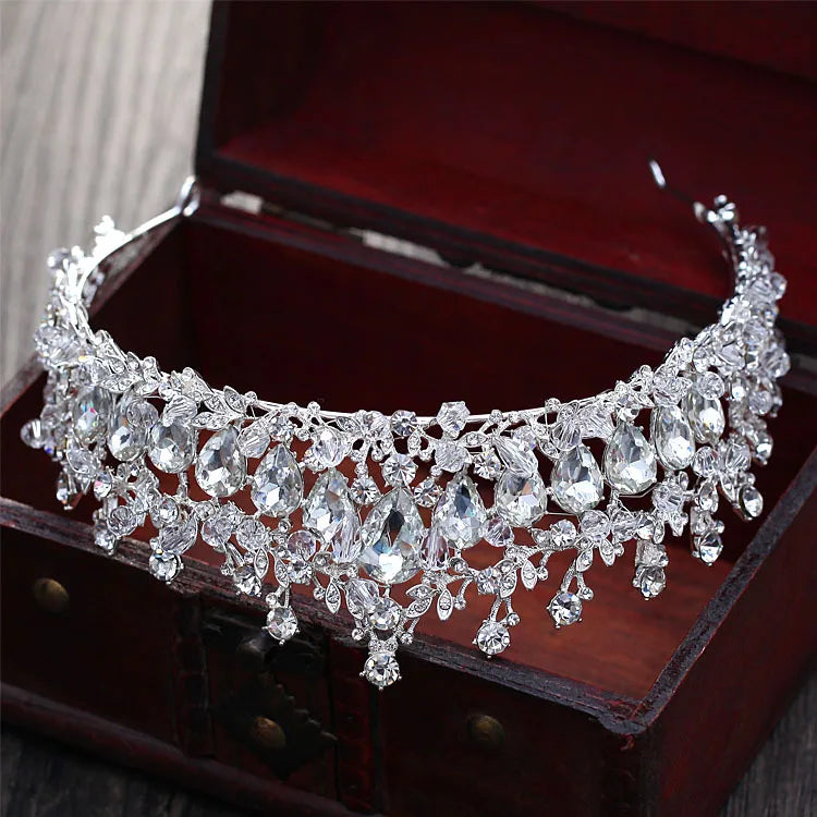 Baroque Magnificent Rhinestone Bridal Crown Tiara - Vintage Silver Plated Diadem with Crystal Beads for Women Wedding Hair Accessories**