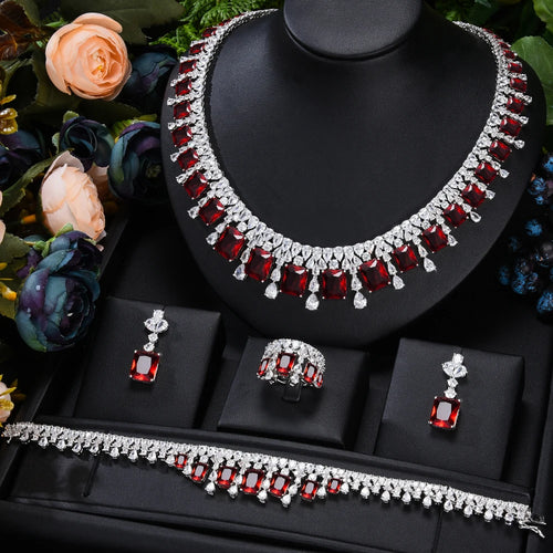 Missvikki Luxury 4PCS Necklace, Bracelet, Earrings, and Ring Sets for Women