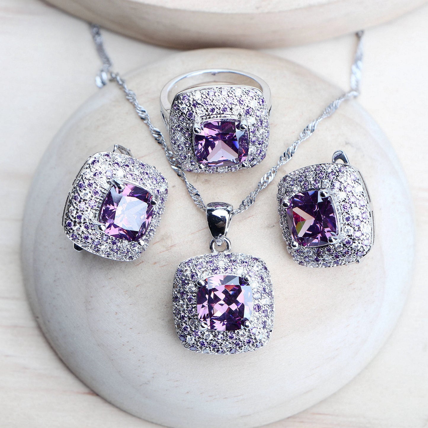 Purple Zirconia Women Bridal Jewelry Sets - Silver 925 Fine Costume Jewelry