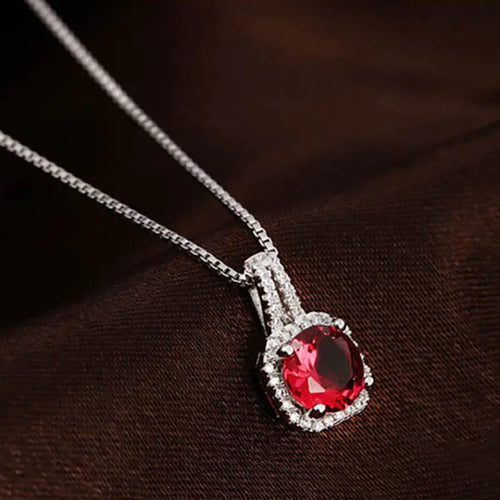 Jelly story Fashion 925 Silver Necklace with Ruby, Sapphire, Amethyst, and Zircon Pendant