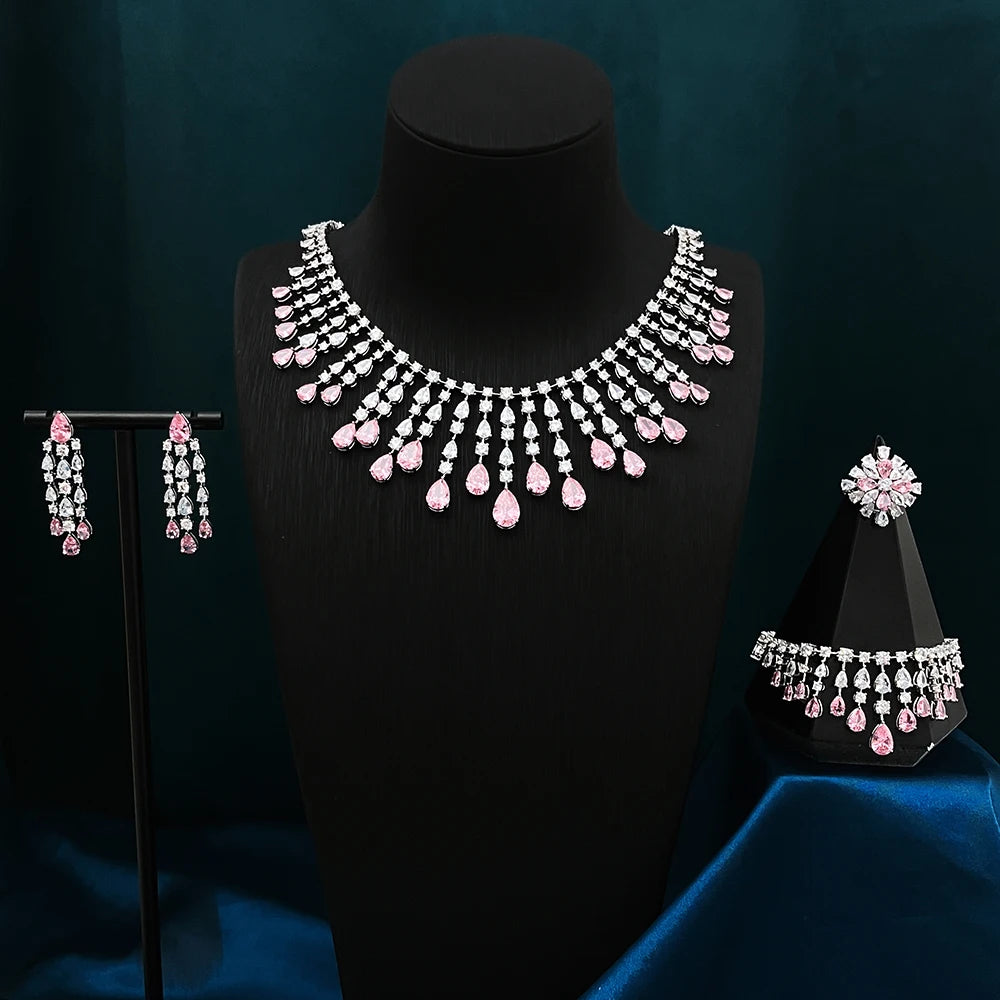 TIRIM jewelry, women necklace sets, bridal jewelry, cubic zirconia, luxury jewelry, DuBai collection, wedding accessories, elegant jewelry, bridal set, necklace and earrings set, high-quality jewelry, formal jewelry, special occasion jewelry, wedding jewelry, luxury bridal set, elegant bridal accessories, cubic zircon bridal set, bridal fashion