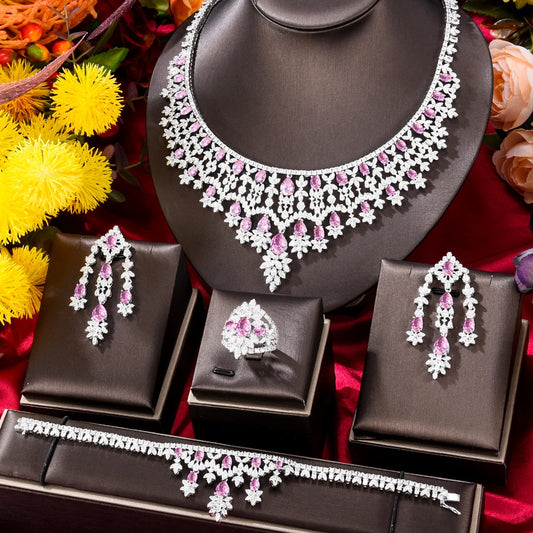 Luxurious 18K Gold/White Gold Plated Jewelry Set with AAA Cubic Zirconia