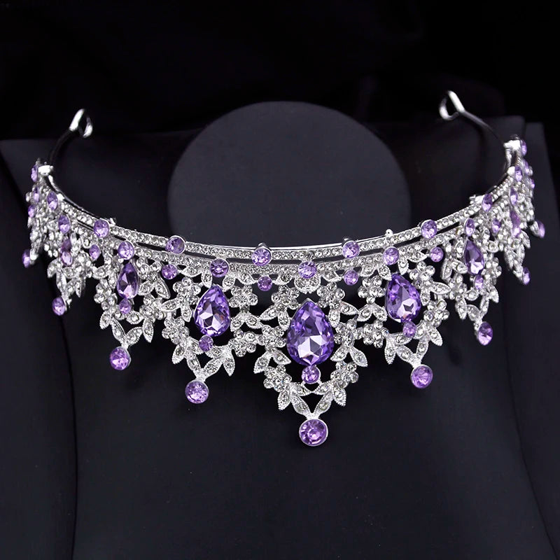 Purple Crystal Bridal Crown - Royal Queen Tiara