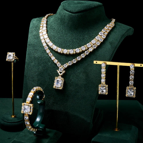 Crystal Bridal Jewelry Set for Women - CZ Necklace, Earrings, Bracelet