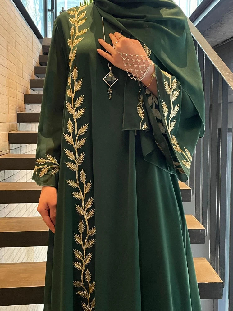 Abaya for Women Embroidery Dress with Scarf 2 Piece Set