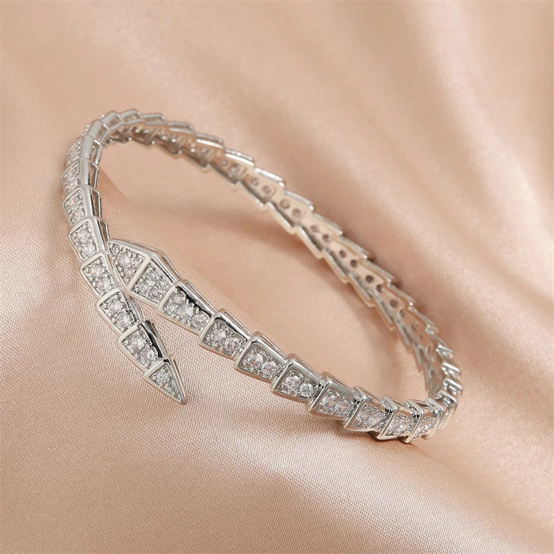 Luxury Shiny AAA Cubic Zirconia Snake Bone Bangles and Rings Set