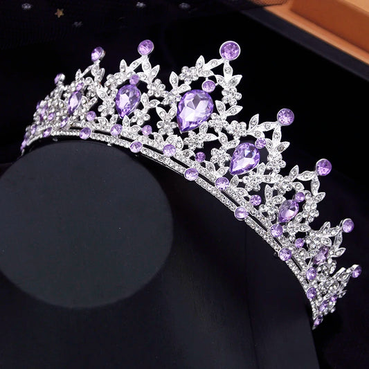 Purple Crystal Bridal Crown - Royal Queen Tiara