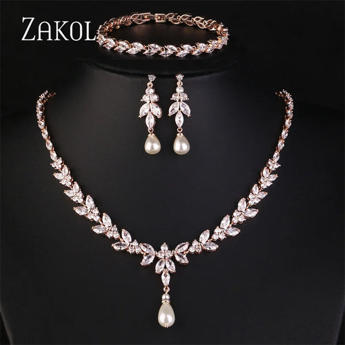 Luxury Brilliant Zirconia Leaf Necklace, Earrings, Rings, and Bracelets Set