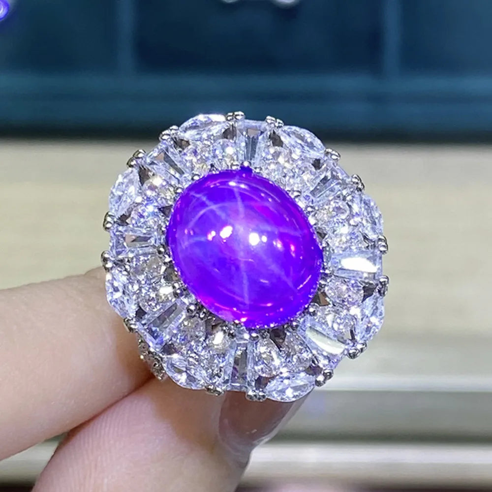 Fashion Purple Crystal Gemstone Flower Ring