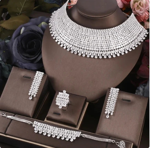 Luxury Big 4-Piece Jewelry Set with Cubic Zirconia for Women