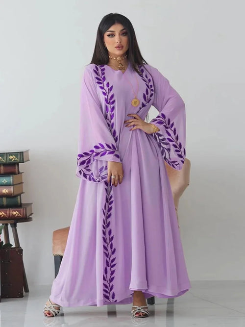 Abaya for Women Embroidery Dress with Scarf 2 Piece Set