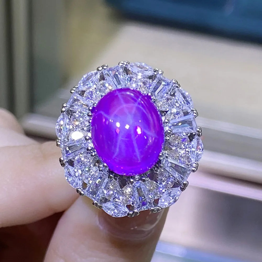 Fashion Purple Crystal Gemstone Flower Ring