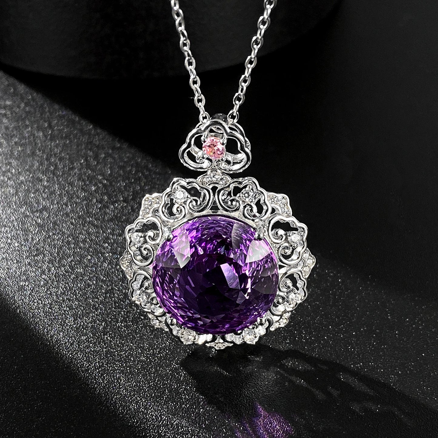 17MM Amethyst Pendant Necklace for Women - 925 Sterling Silver Natural Gemstones Jewelry