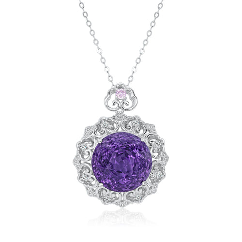 17MM Amethyst Pendant Necklace for Women - 925 Sterling Silver Natural Gemstones Jewelry