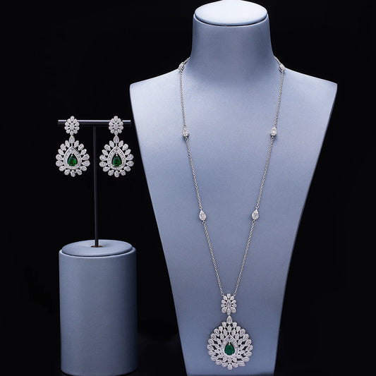 Elegant Women Wedding Jewellery - African CZ Crystal Leaf Drop Bridal