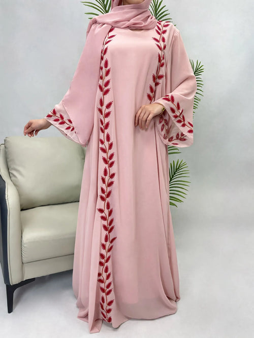 Abaya for Women Embroidery Dress with Scarf 2 Piece Set