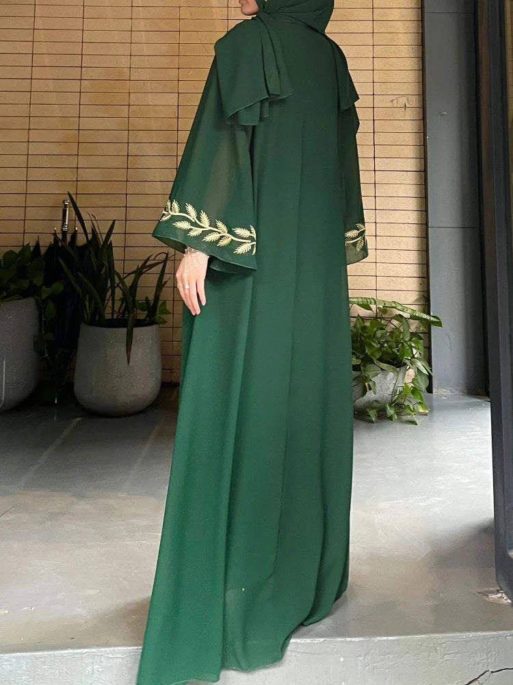 Abaya for Women Embroidery Dress with Scarf 2 Piece Set