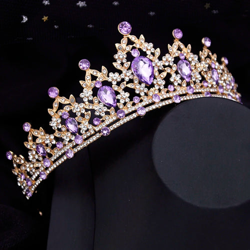 Purple Crystal Bridal Crown - Royal Queen Tiara