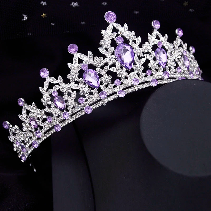 Purple Crystal Bridal Crown - Royal Queen Tiara