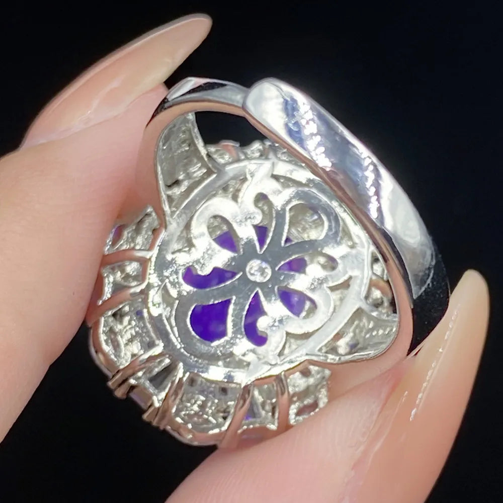 Fashion Purple Crystal Gemstone Flower Ring