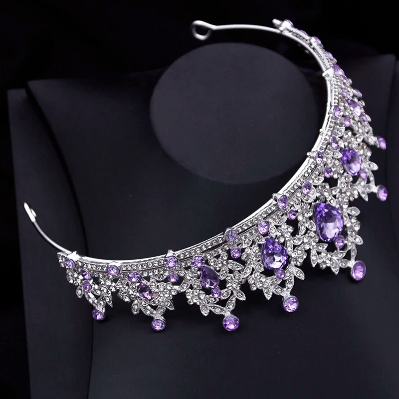 Purple Crystal Bridal Crown - Royal Queen Tiara