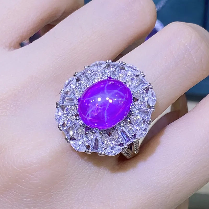 Fashion Purple Crystal Gemstone Flower Ring