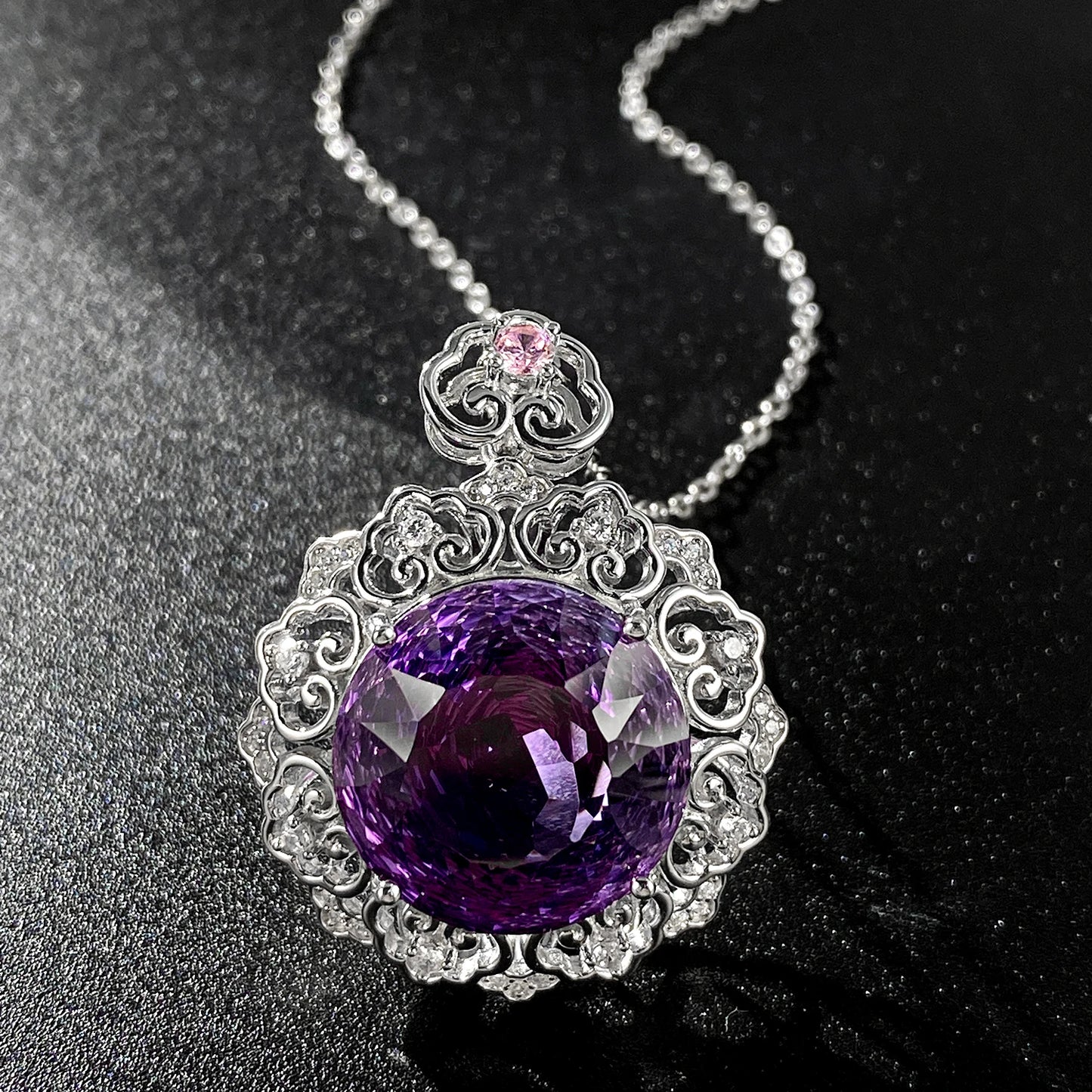 17MM Amethyst Pendant Necklace for Women - 925 Sterling Silver Natural Gemstones Jewelry