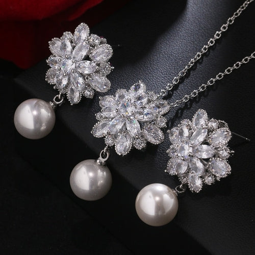 Classic Simulated Pearl Jewelry Set for Women - Necklace and Earrings