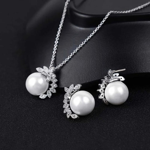 Classic Simulated Pearl Jewelry Set for Women - Necklace and Earrings